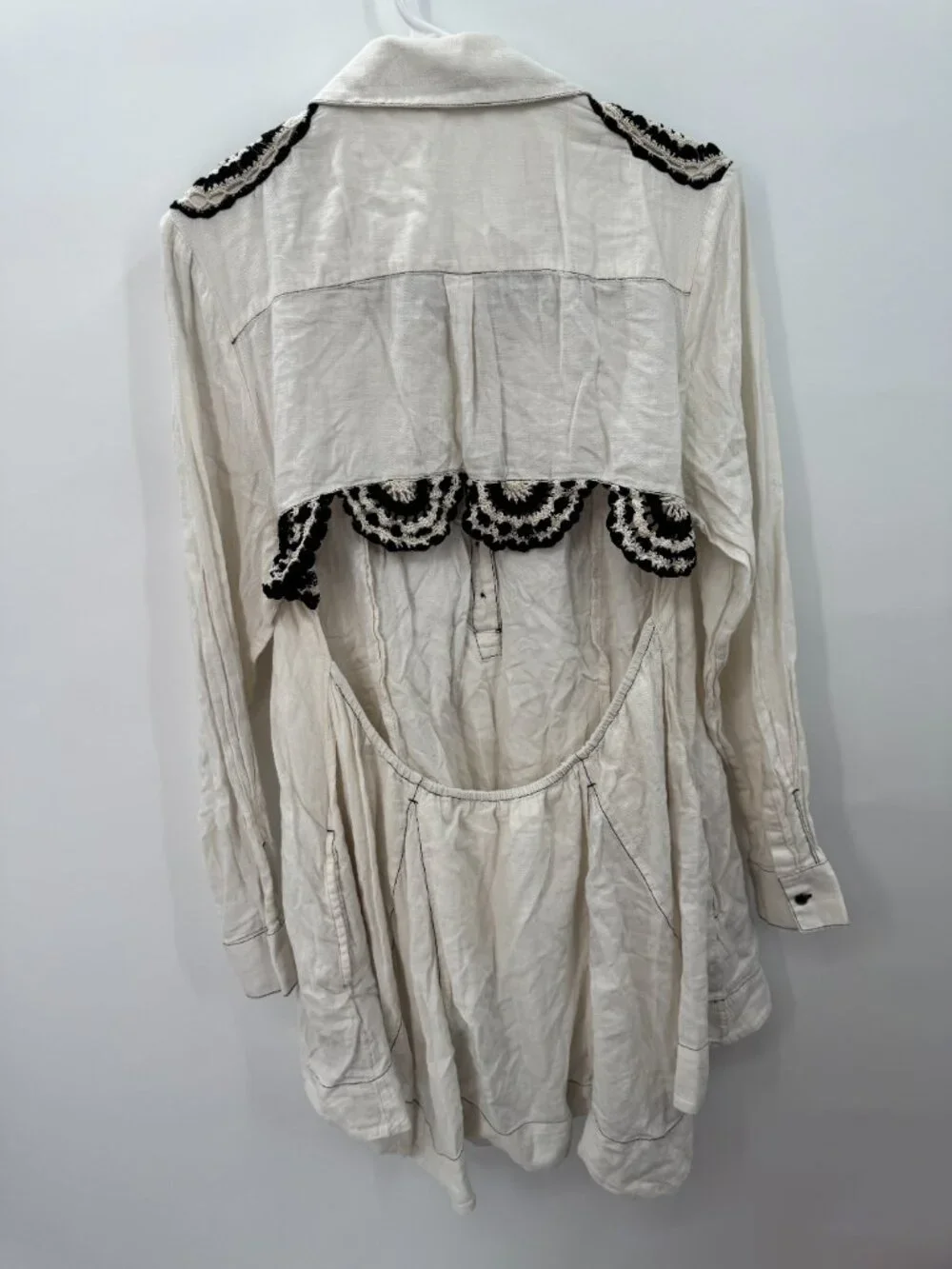 Free People Crochet Lace Cutout Back Tunic Mini Dress Cream Black Large